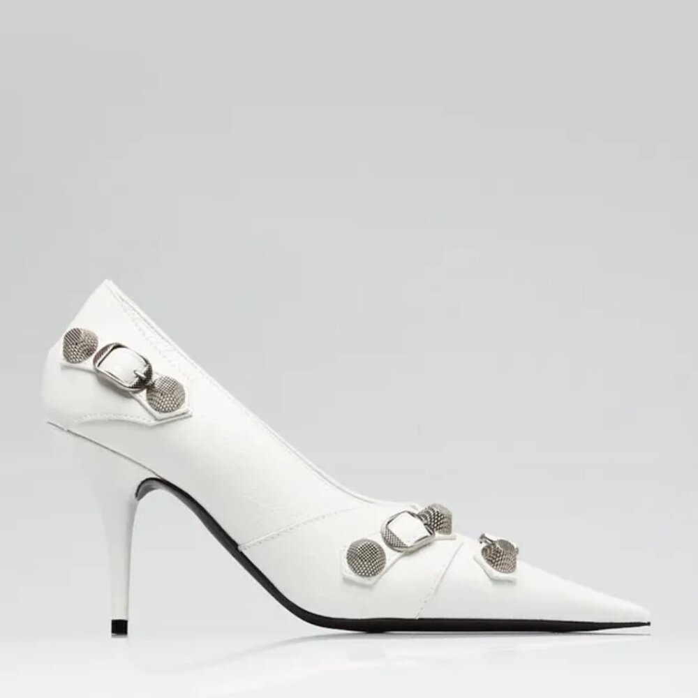 NWT Balenciaga Cagole Pointed Toe Pumps 90mm White Leather Stiletto Heels Sz 41